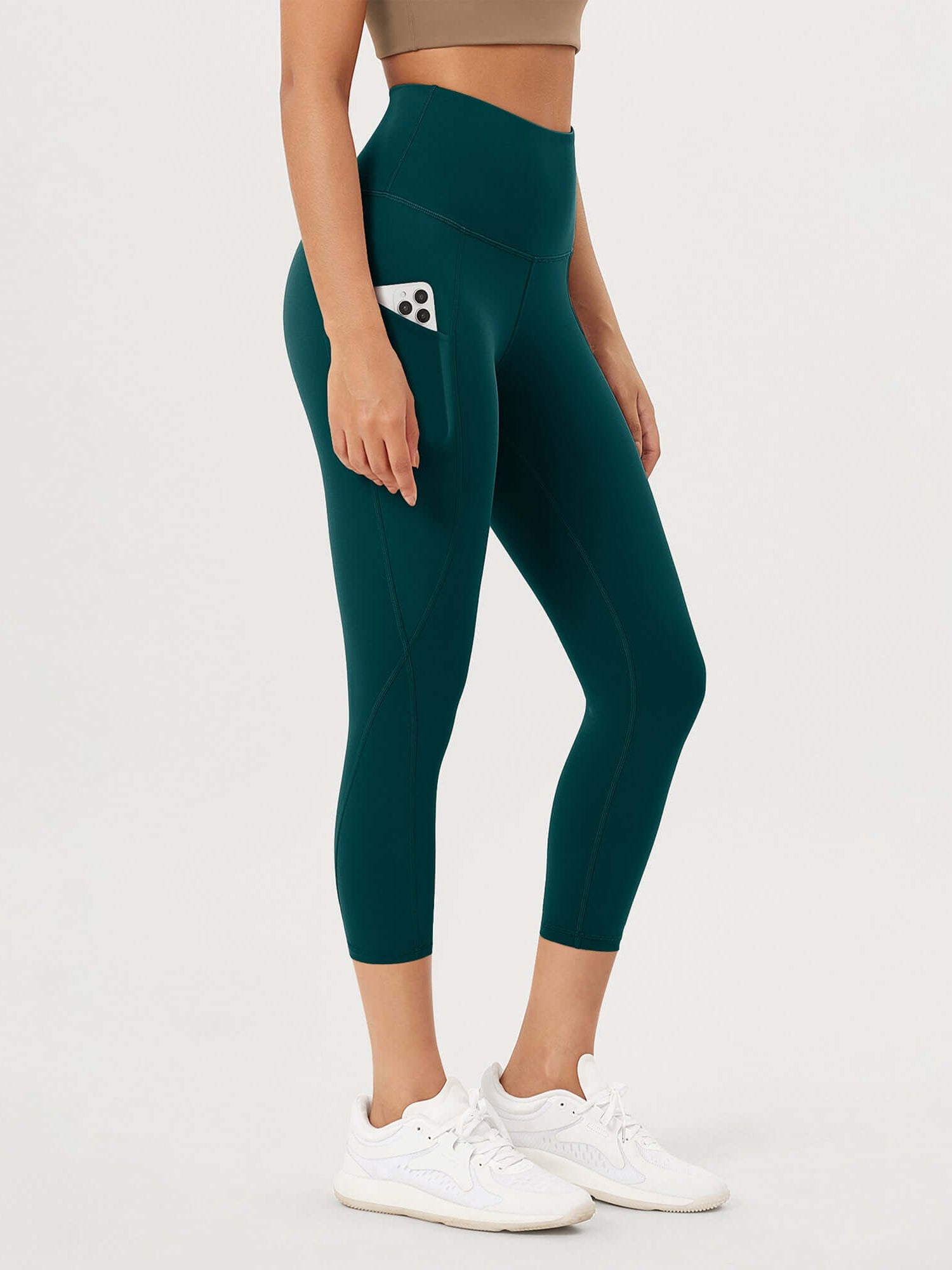 23�High Waisted Tummy Control Through Athletic Yoga Leggings with Pockets Forest Teal - ododos
