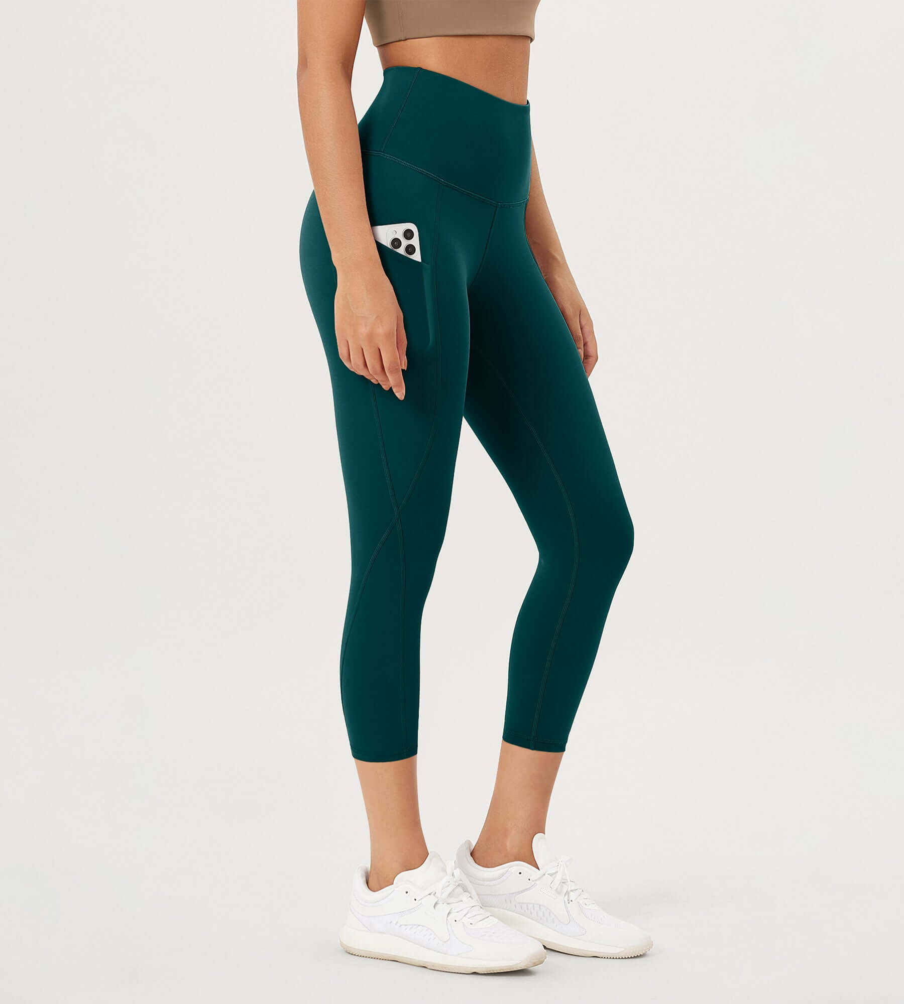 23�High Waisted Tummy Control Through Athletic Yoga Leggings with Pockets Forest Teal - ododos