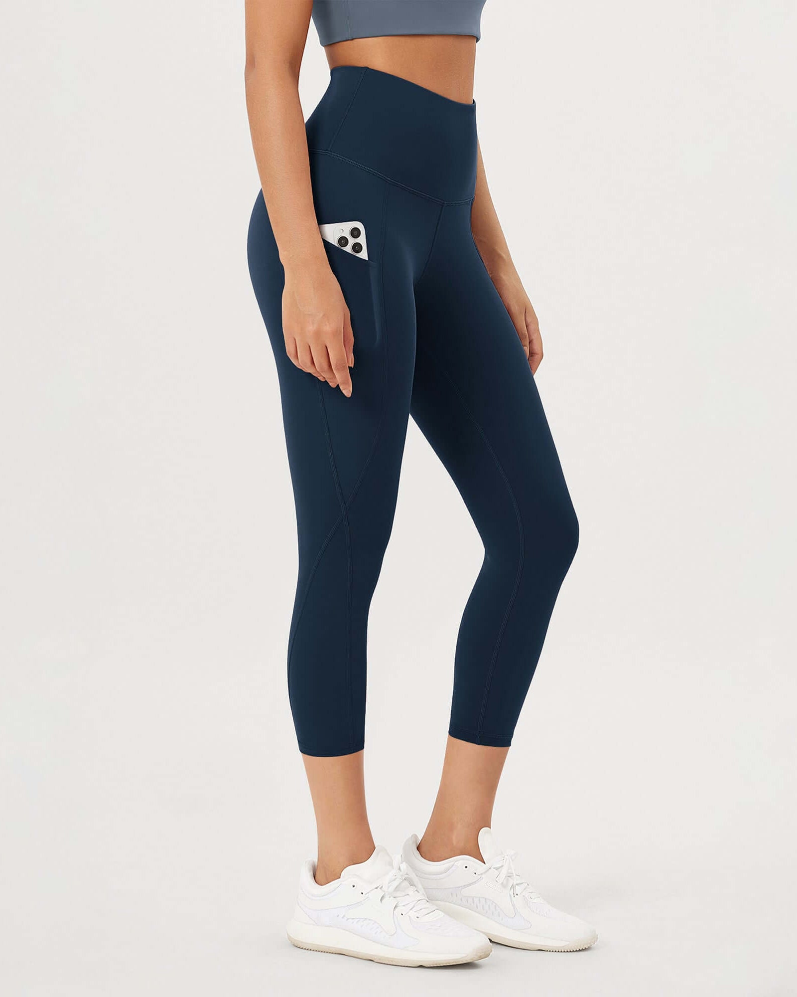 23�High Waisted Tummy Control Through Athletic Yoga Leggings with Pockets Navy - ododos