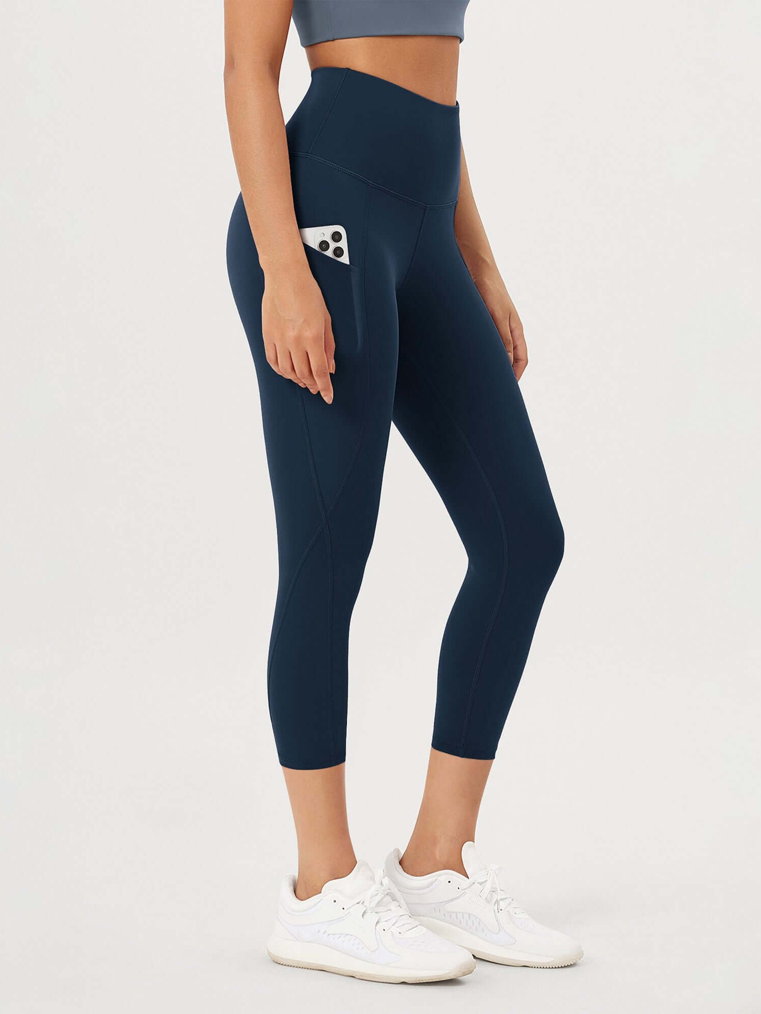23�High Waisted Tummy Control Through Athletic Yoga Leggings with Pockets Navy - ododos