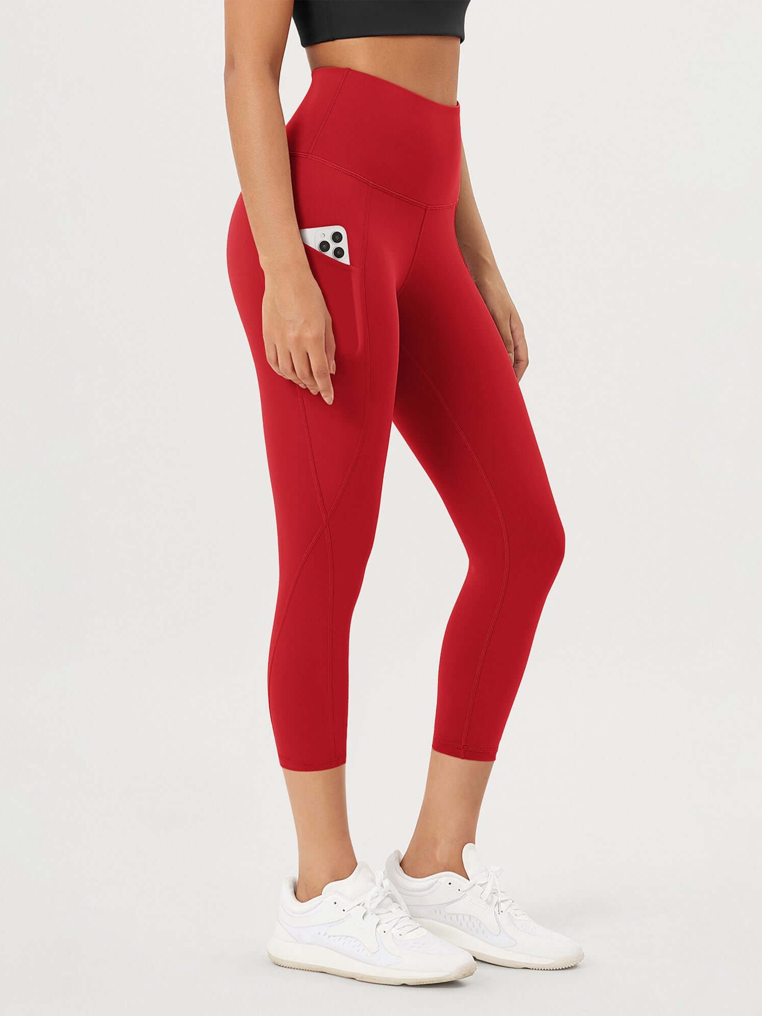 23�High Waisted Tummy Control Through Athletic Yoga Leggings with Pockets Red - ododos