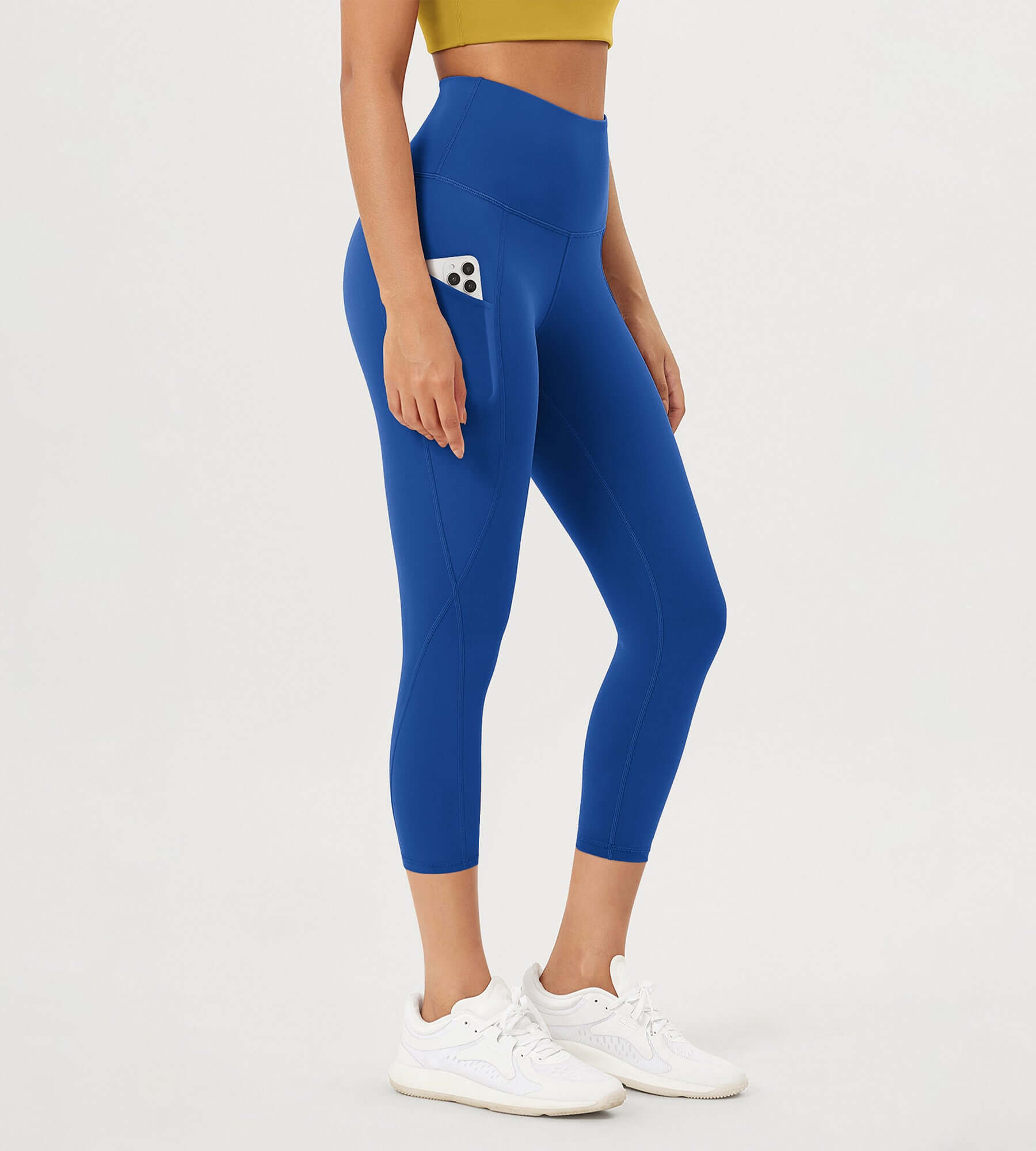 23�High Waisted Tummy Control Through Athletic Yoga Leggings with Pockets Royal Blue - ododos