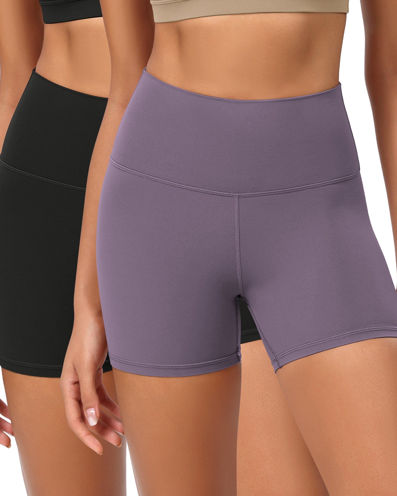 2-Pack 4 ODCLOUD Lounge Yoga High Waist Buttery Soft Biker Shorts Black+ash Violet - ododos