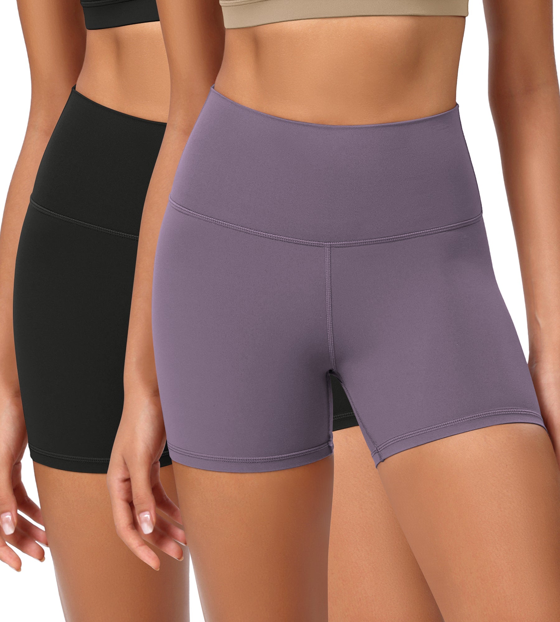 2-Pack 4 ODCLOUD Lounge Yoga High Waist Buttery Soft Biker Shorts Black+ash Violet - ododos