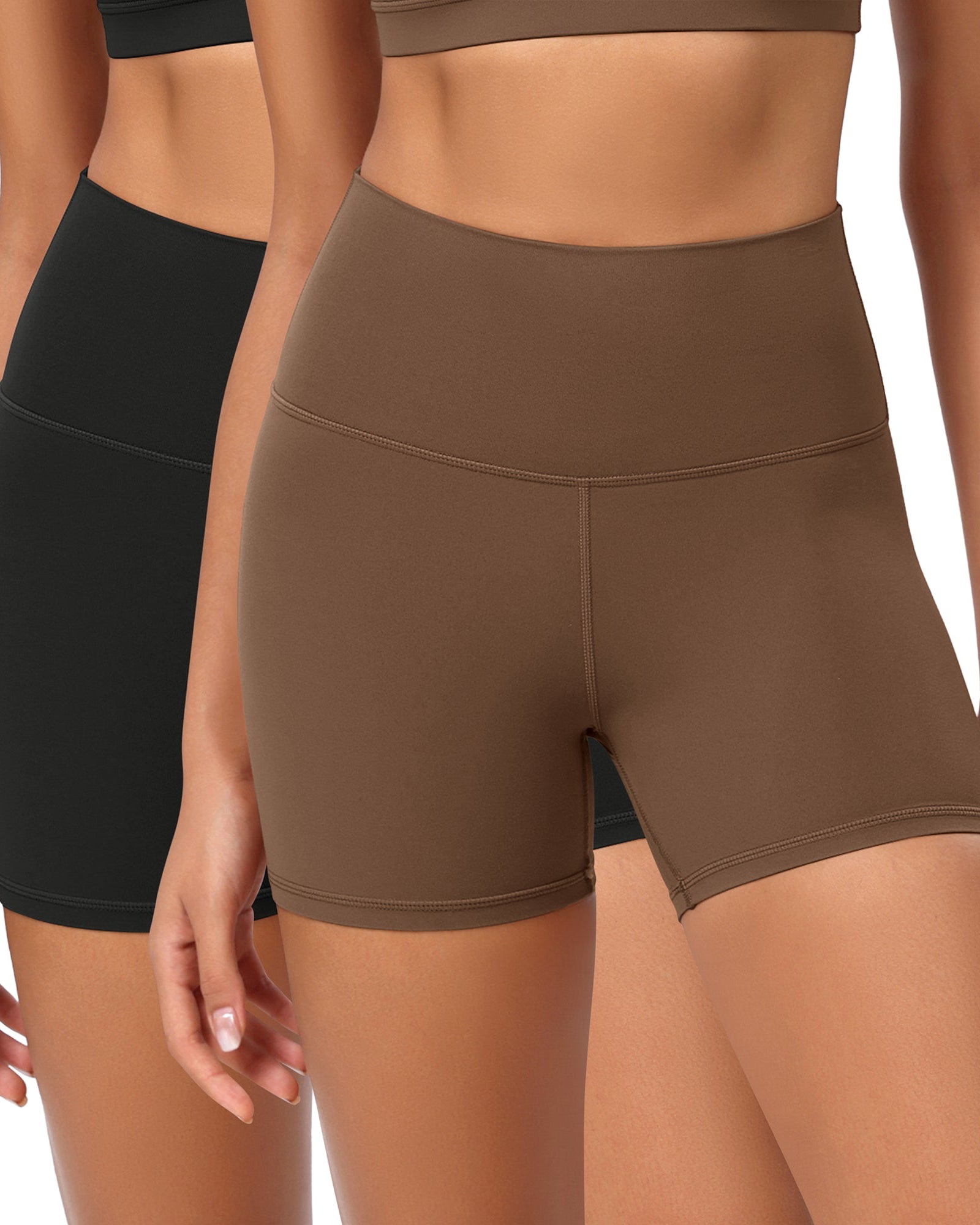 2-Pack 4 ODCLOUD Lounge Yoga High Waist Buttery Soft Biker Shorts Black+brunette - ododos