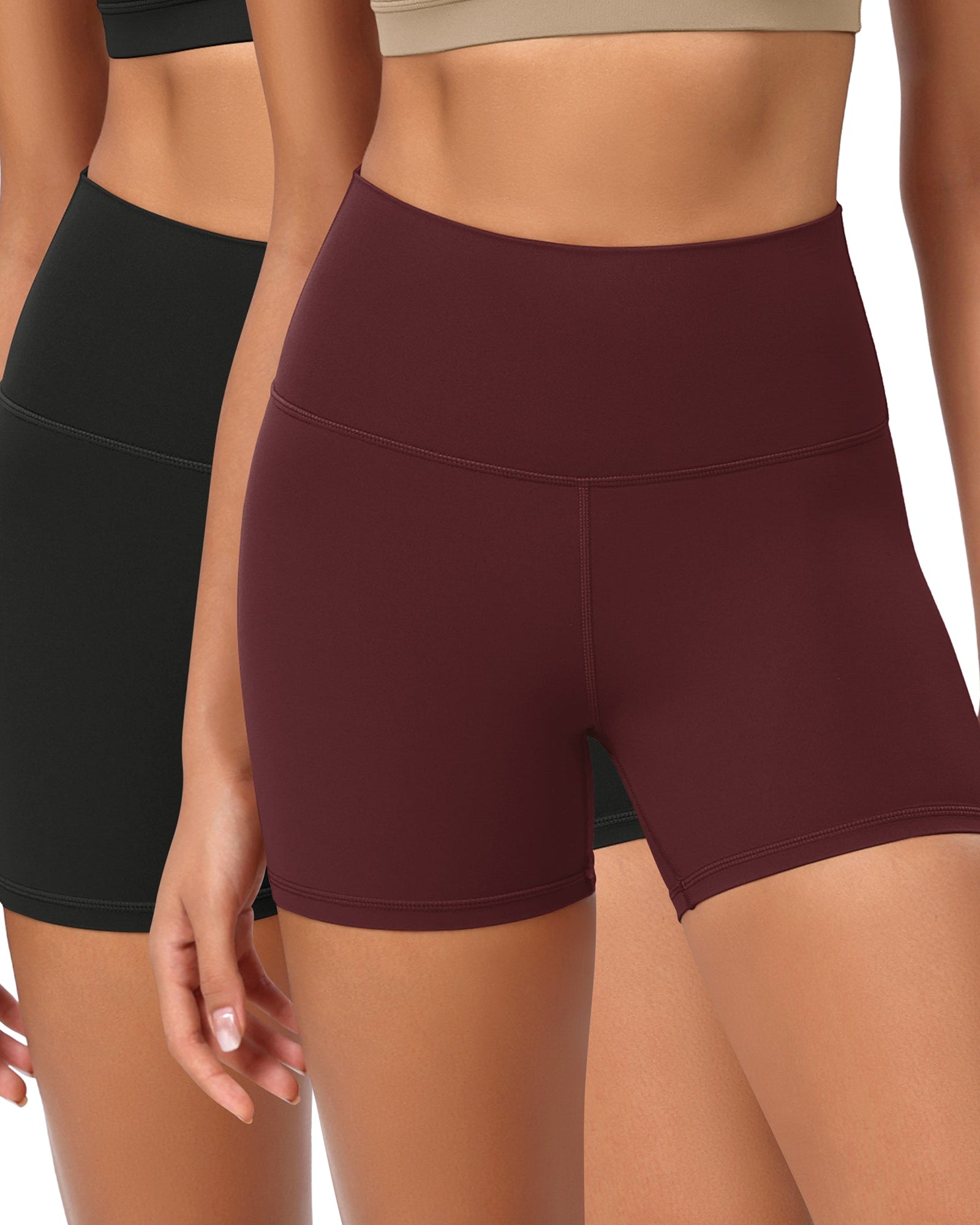 2-Pack 4 ODCLOUD Lounge Yoga High Waist Buttery Soft Biker Shorts Black+Burgundy - ododos