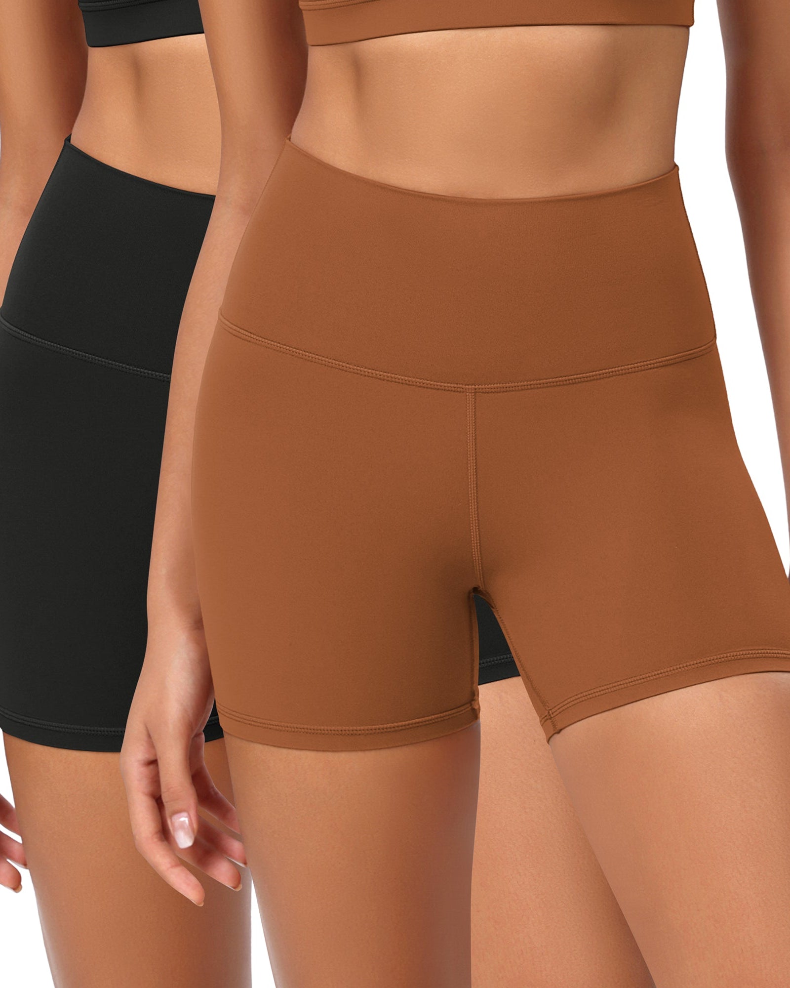 2-Pack 4 ODCLOUD Lounge Yoga High Waist Buttery Soft Biker Shorts Black+Caramel - ododos