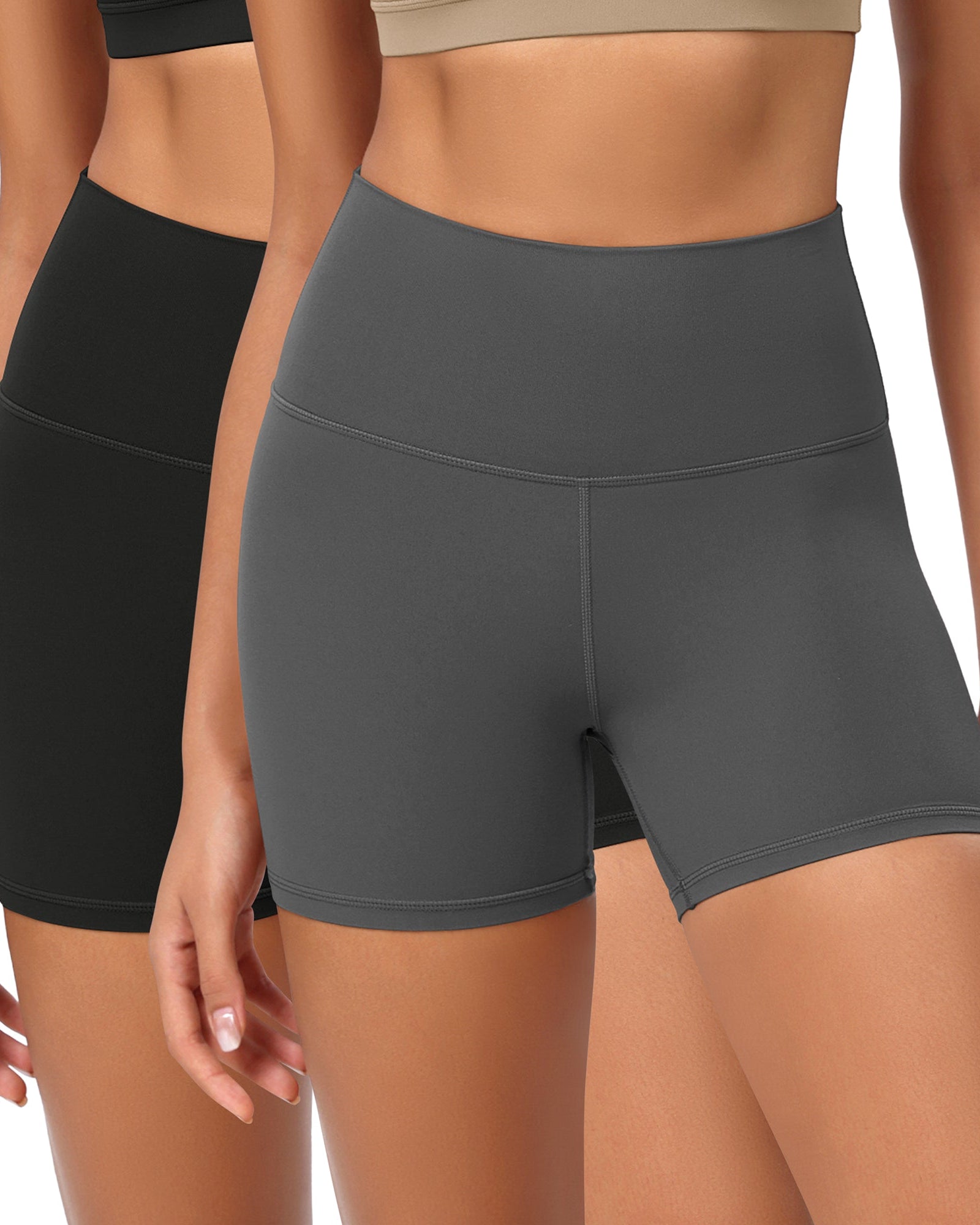 2-Pack 4 ODCLOUD Lounge Yoga High Waist Buttery Soft Biker Shorts Black+Charcoal - ododos