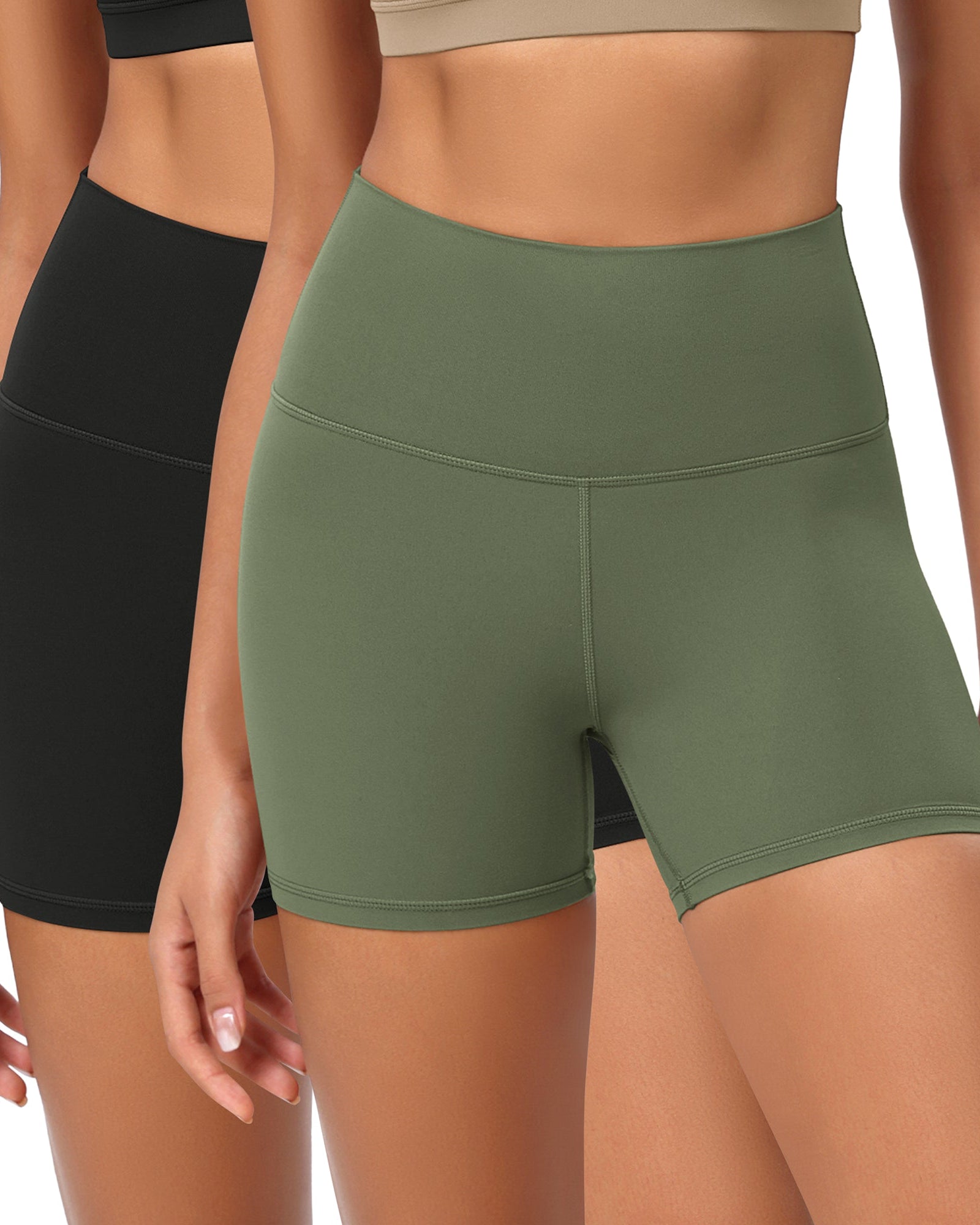 2-Pack 4 ODCLOUD Lounge Yoga High Waist Buttery Soft Biker Shorts Black+dark Olive - ododos