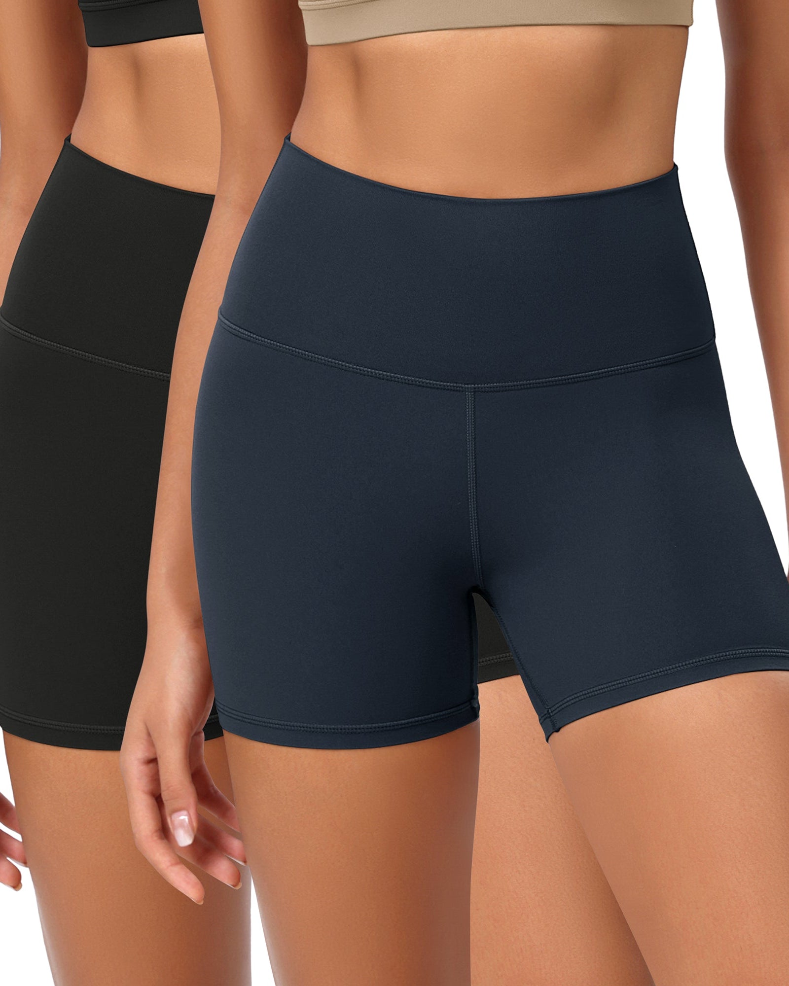 2-Pack 4 ODCLOUD Lounge Yoga High Waist Buttery Soft Biker Shorts Black+Deep Navy - ododos