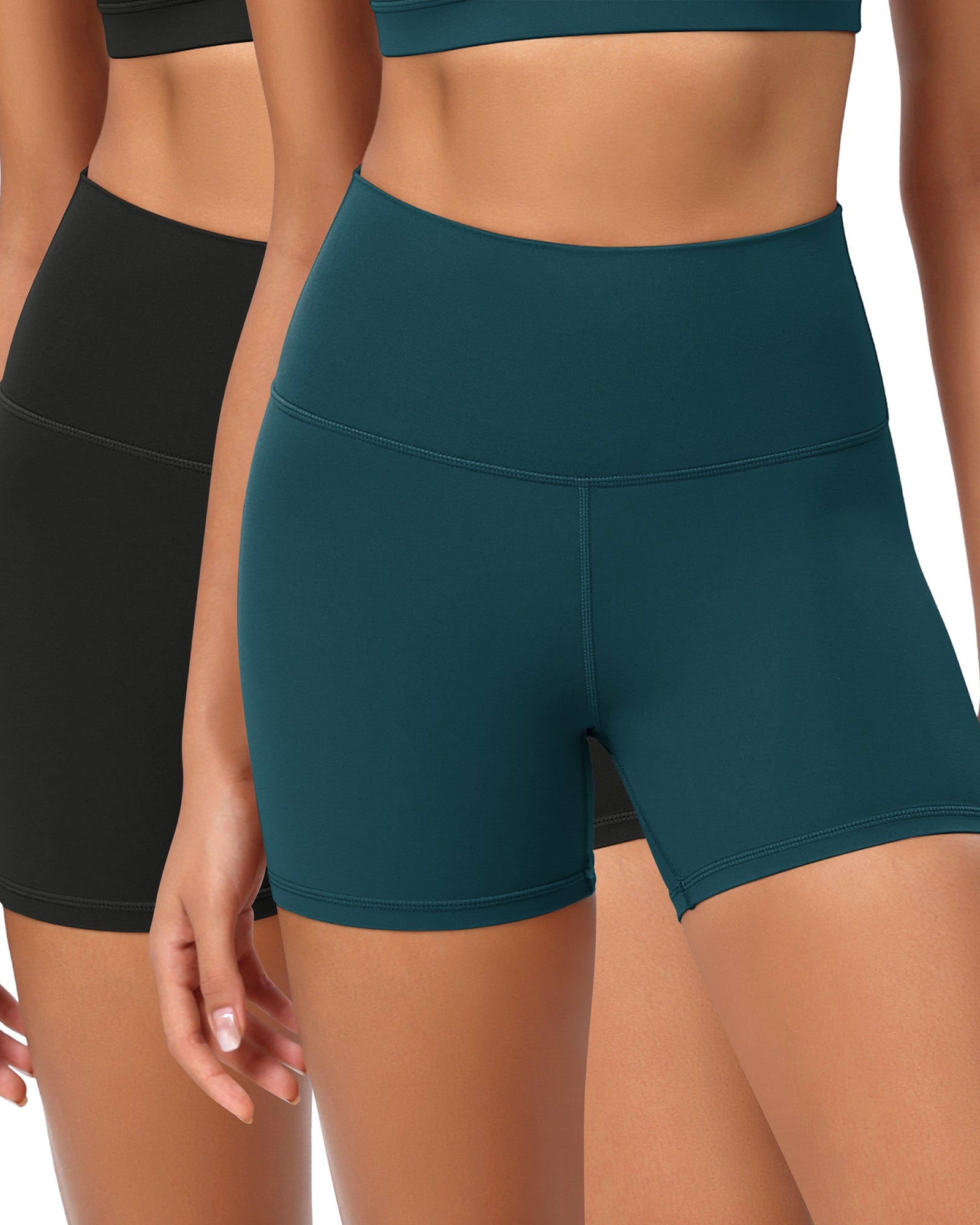 2-Pack 4 ODCLOUD Lounge Yoga High Waist Buttery Soft Biker Shorts Black+Forest Teal - ododos