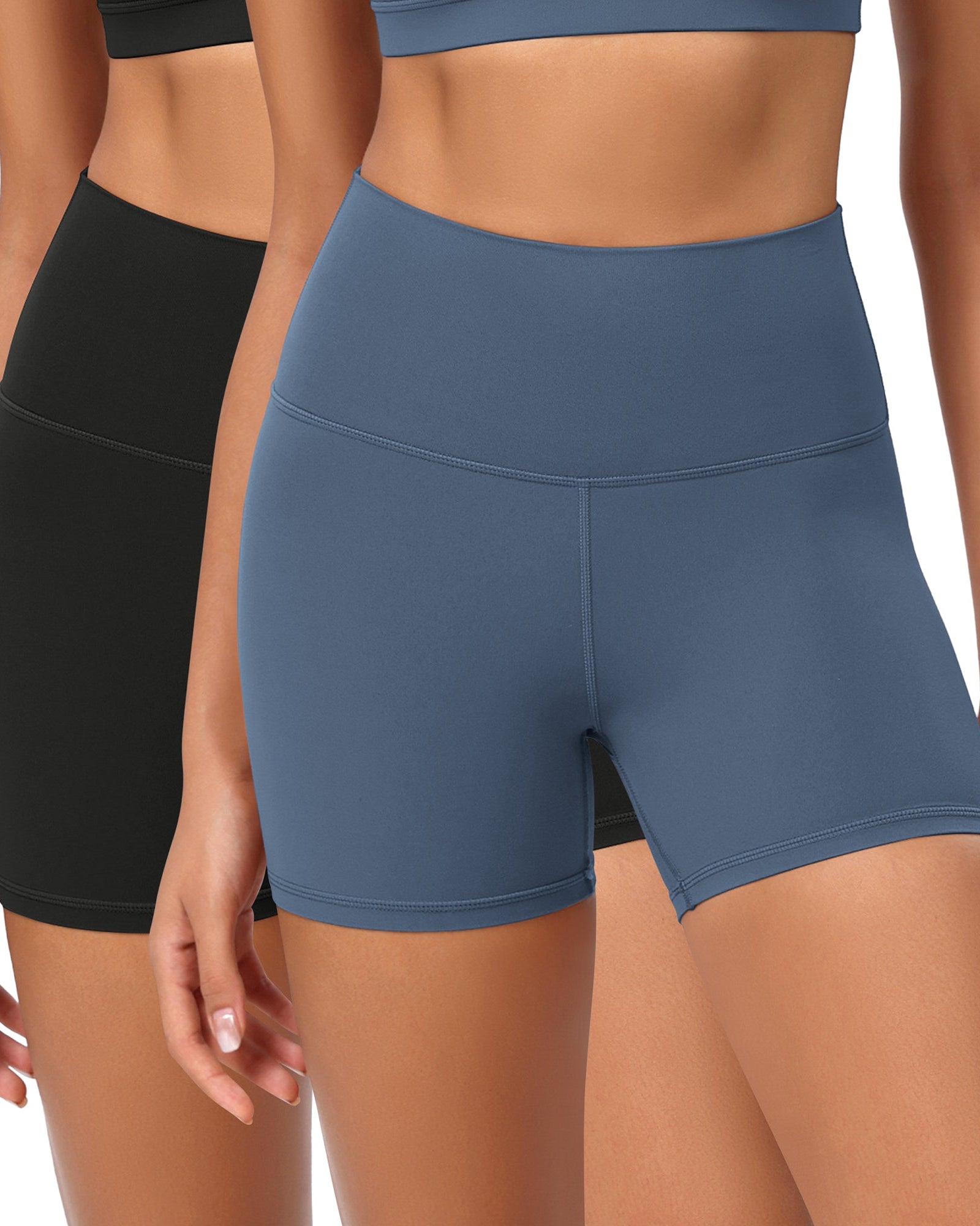 2-Pack 4 ODCLOUD Lounge Yoga High Waist Buttery Soft Biker Shorts Black+Ink Blue - ododos