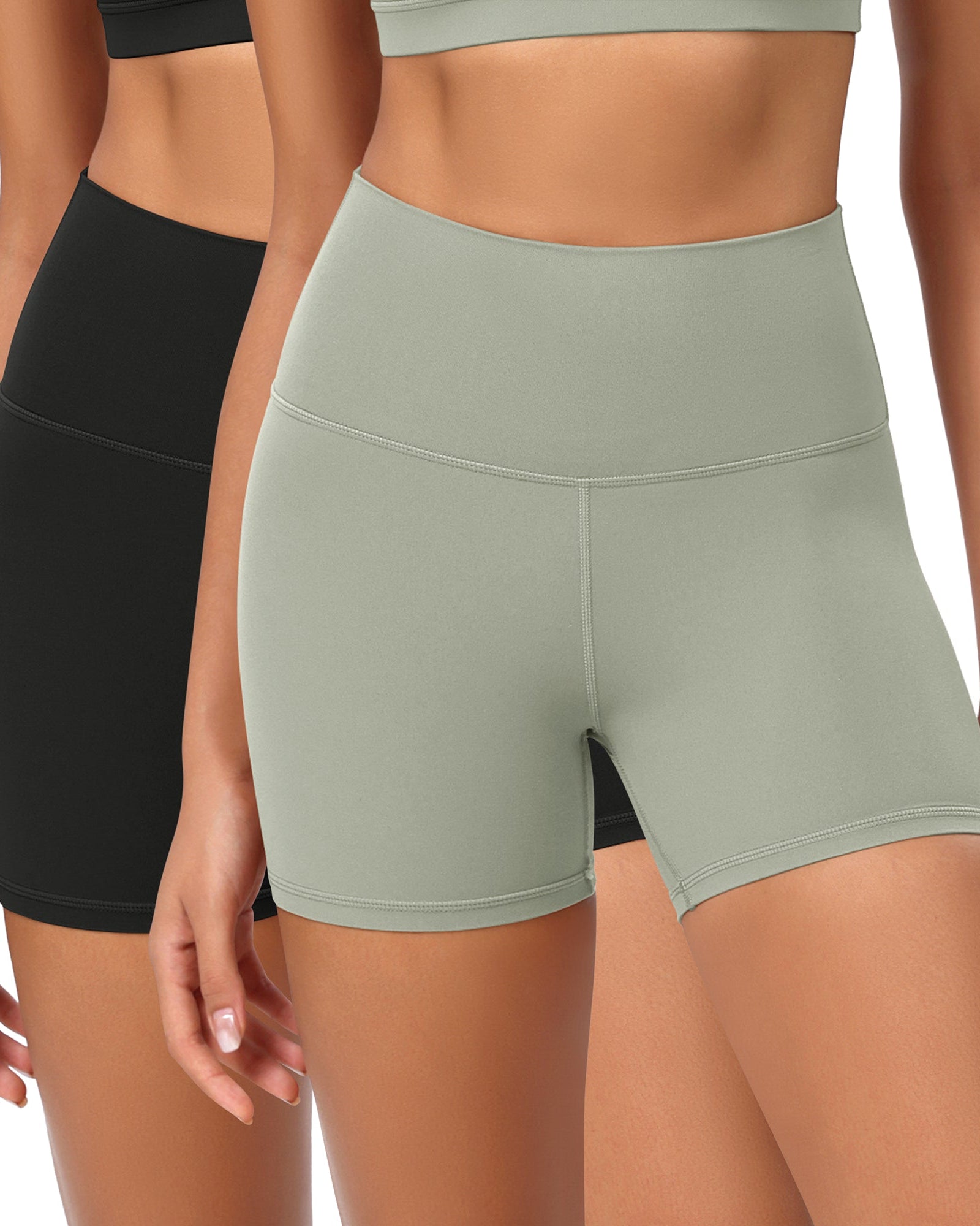 2-Pack 4 ODCLOUD Lounge Yoga High Waist Buttery Soft Biker Shorts Black+lime Stone - ododos