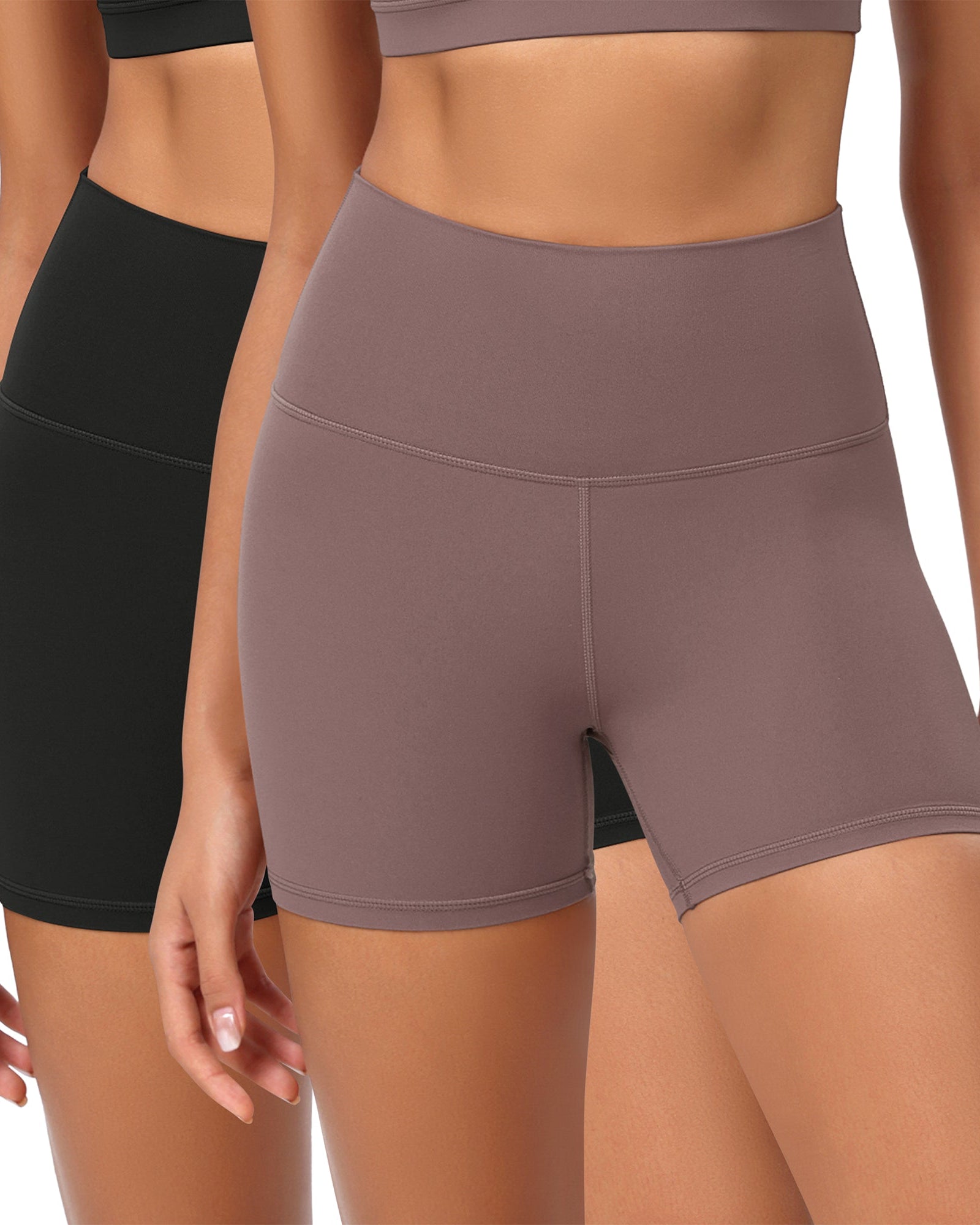 2-Pack 4 ODCLOUD Lounge Yoga High Waist Buttery Soft Biker Shorts Black+Purple Taupe - ododos