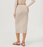 Modal Soft Side Slit Cinchable Midi Skirts - ododos