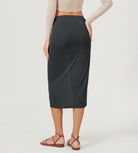 Modal Soft Side Slit Cinchable Midi Skirts - ododos