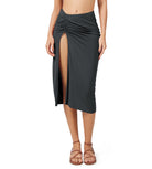 Modal Soft Side Slit Cinchable Midi Skirts - ododos