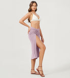 Modal Soft Side Slit Cinchable Midi Skirts Lavender - ododos