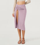 Modal Soft Side Slit Cinchable Midi Skirts - ododos