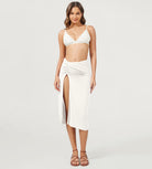 Modal Soft Side Slit Cinchable Midi Skirts White - ododos