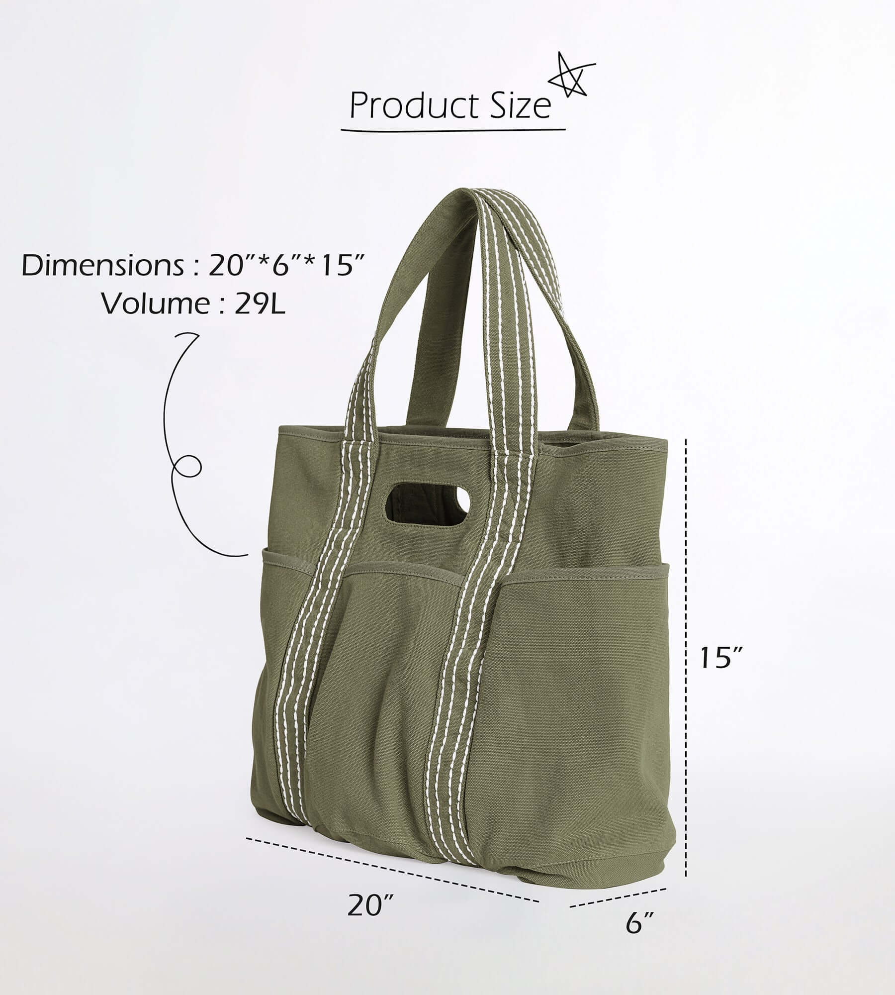 29L Oversized Canvas Tote Large Capacity Open Top Shoulder Bag - ododos