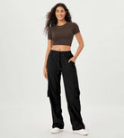 Stretch Woven Relaxed Cargo Cinchable Hems Casual Sweatpants with Pockets - ododos