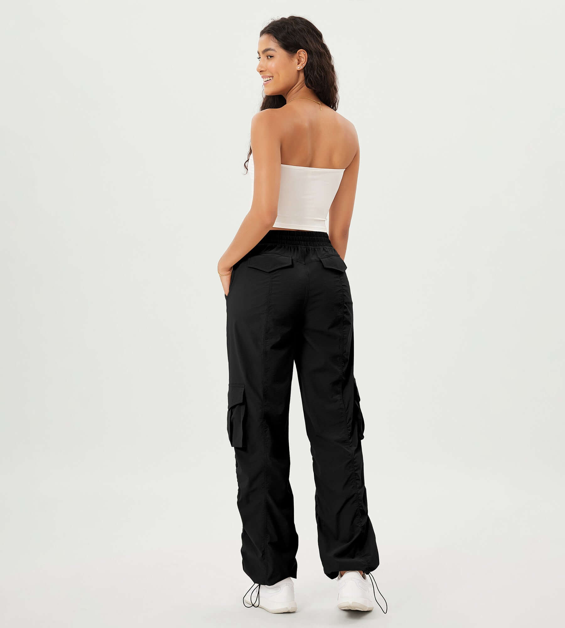 Stretch Woven Relaxed Cargo Cinchable Hems Casual Sweatpants with Pockets - ododos