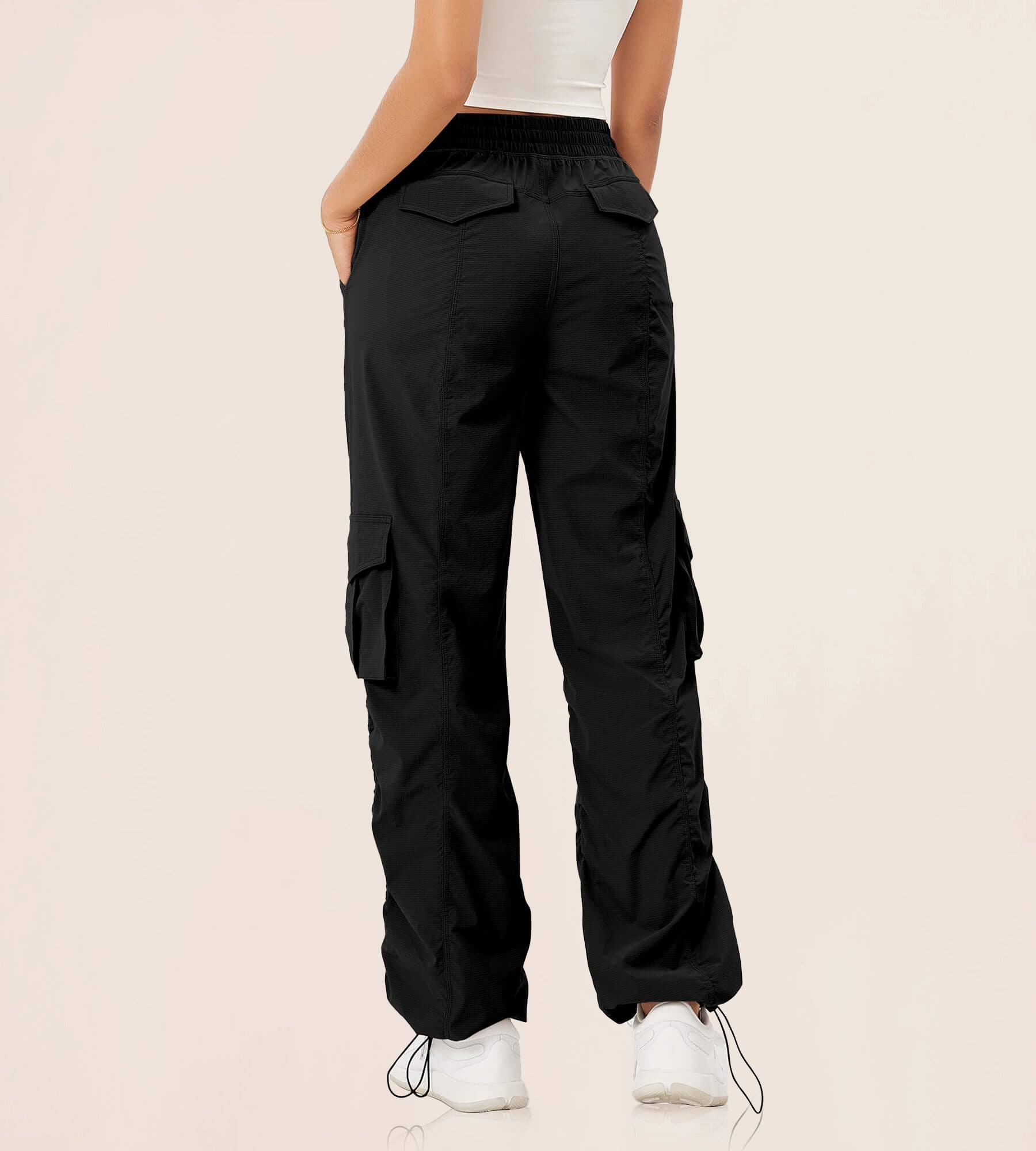 Stretch Woven Relaxed Cargo Cinchable Hems Casual Sweatpants with Pockets - ododos