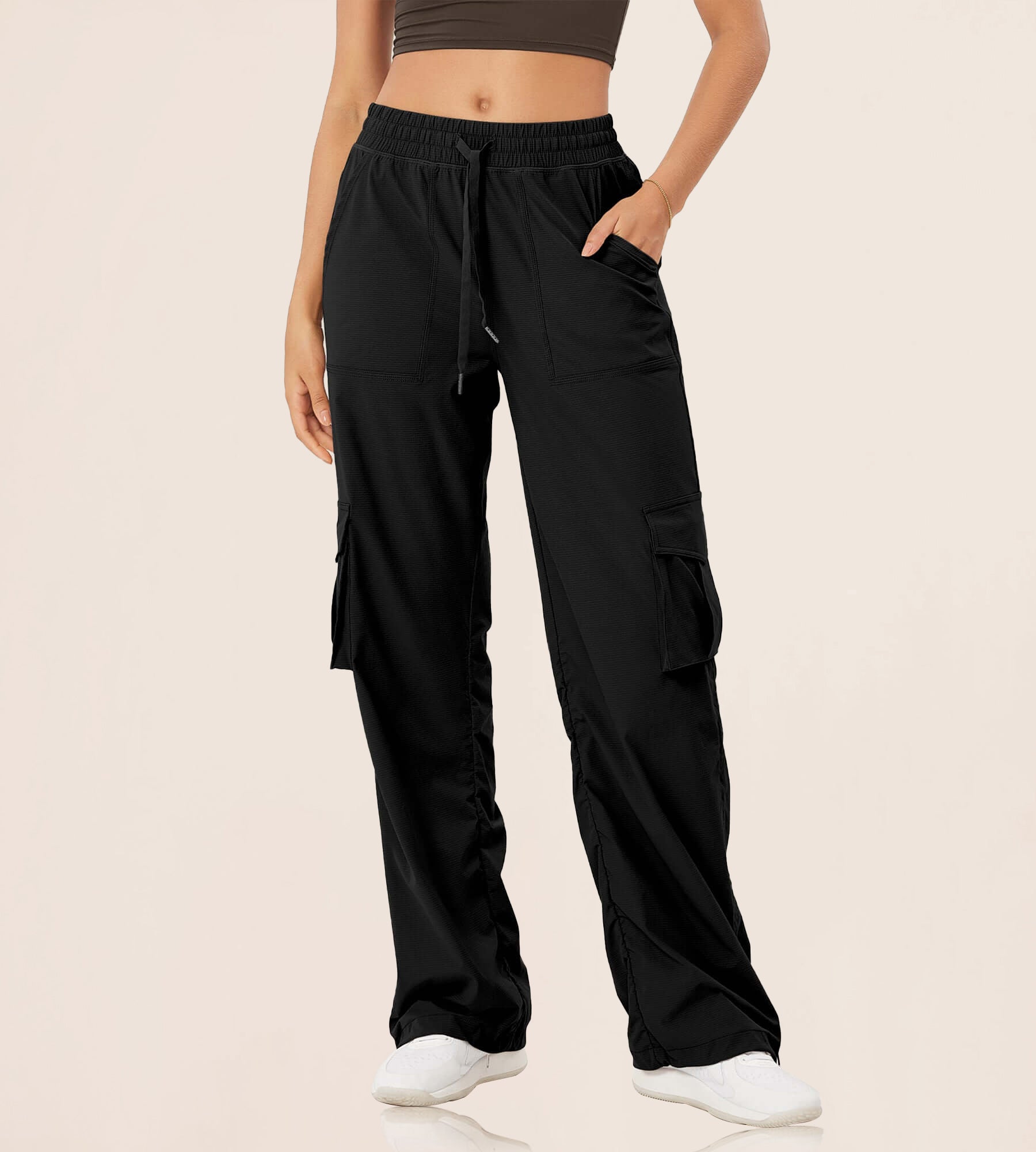 Stretch Woven Relaxed Cargo Cinchable Hems Casual Sweatpants with Pockets - ododos