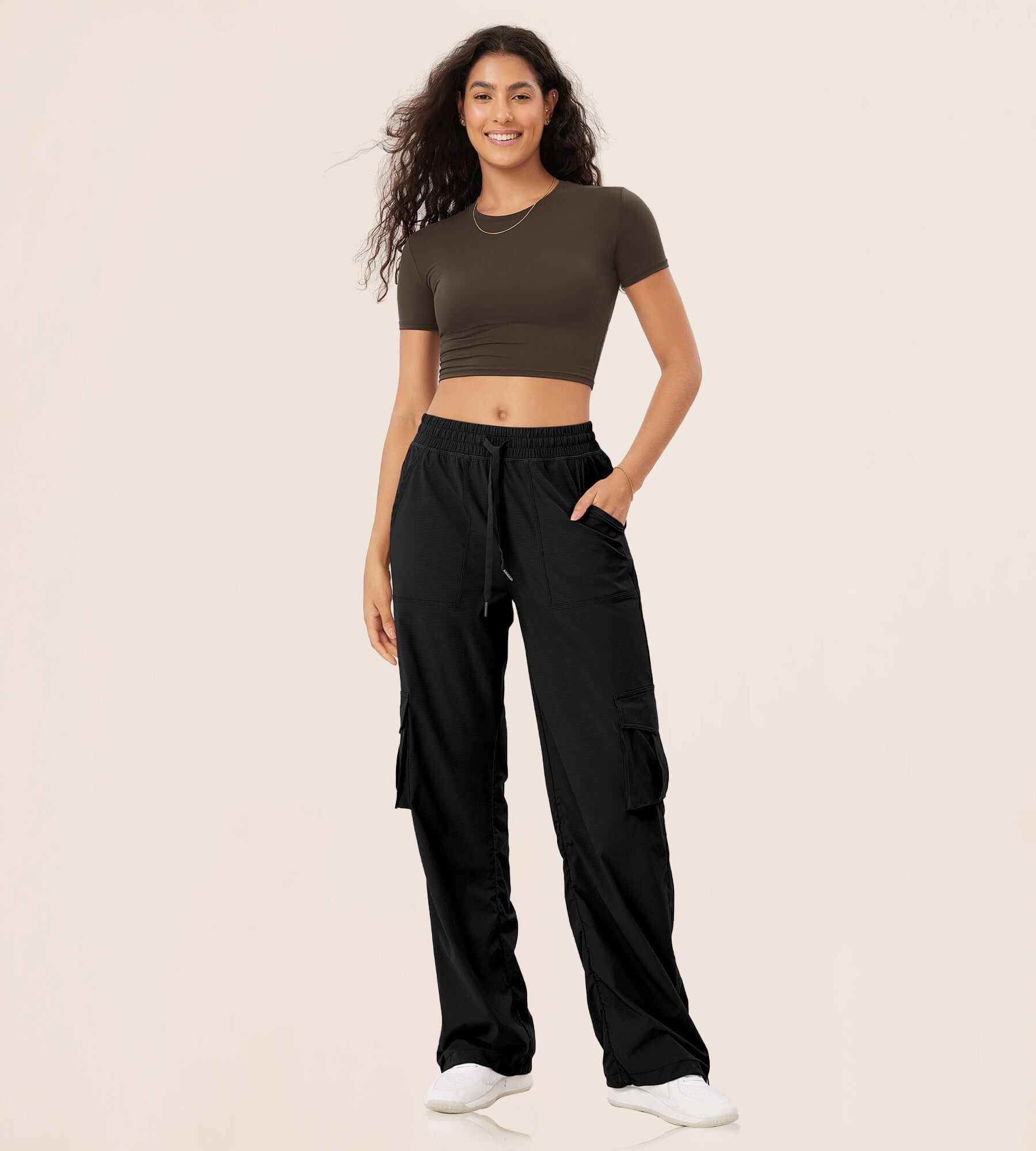 Stretch Woven Relaxed Cargo Cinchable Hems Casual Sweatpants with Pockets - ododos