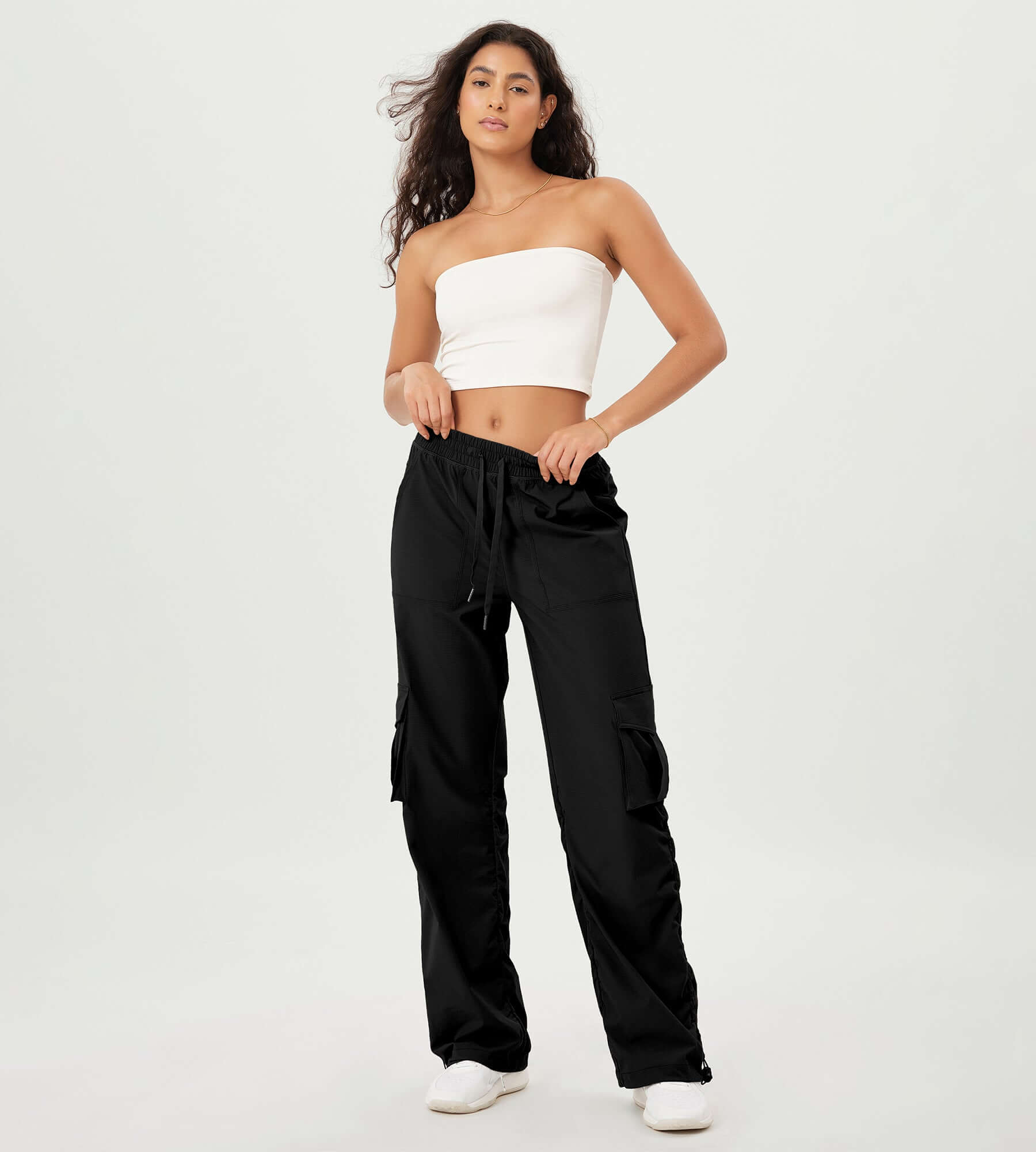 Stretch Woven Relaxed Cargo Cinchable Hems Casual Sweatpants with Pockets - ododos