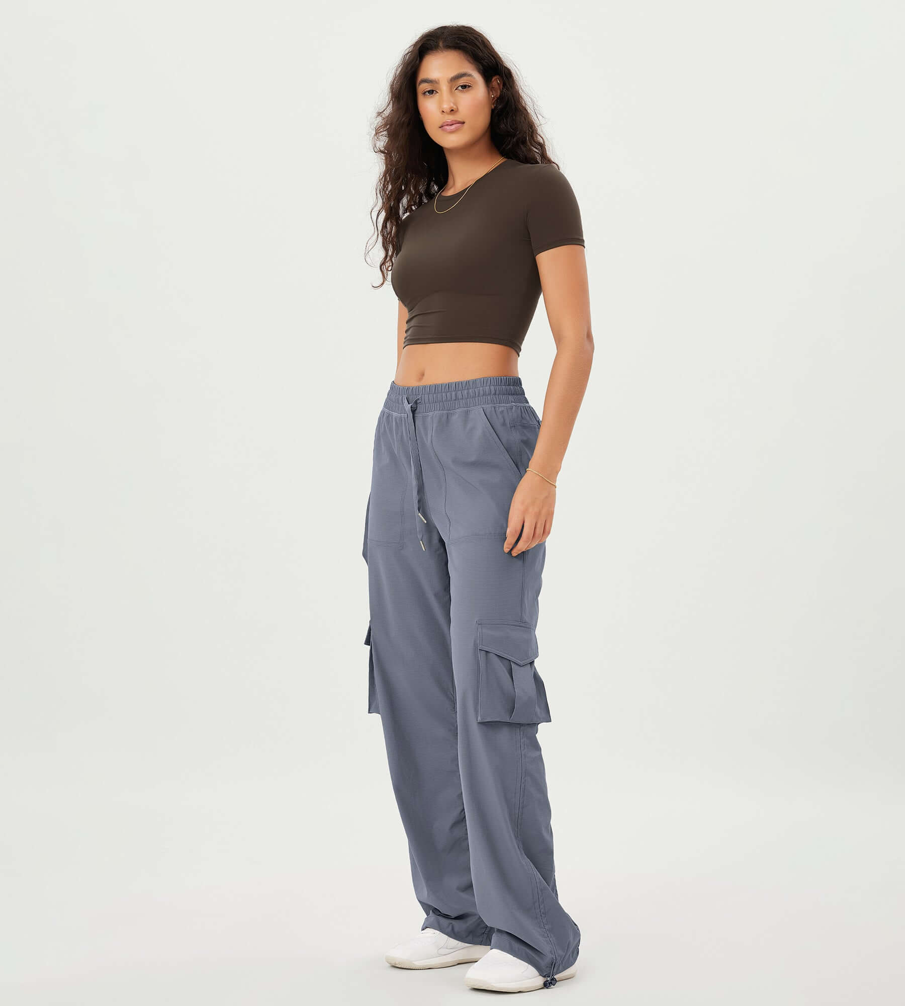 Stretch Woven Relaxed Cargo Cinchable Hems Casual Sweatpants with Pockets - ododos