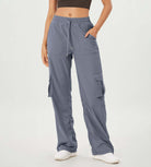 Stretch Woven Relaxed Cargo Cinchable Hems Casual Sweatpants with Pockets Blue - ododos