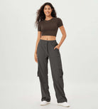 Stretch Woven Relaxed Cargo Cinchable Hems Casual Sweatpants with Pockets - ododos