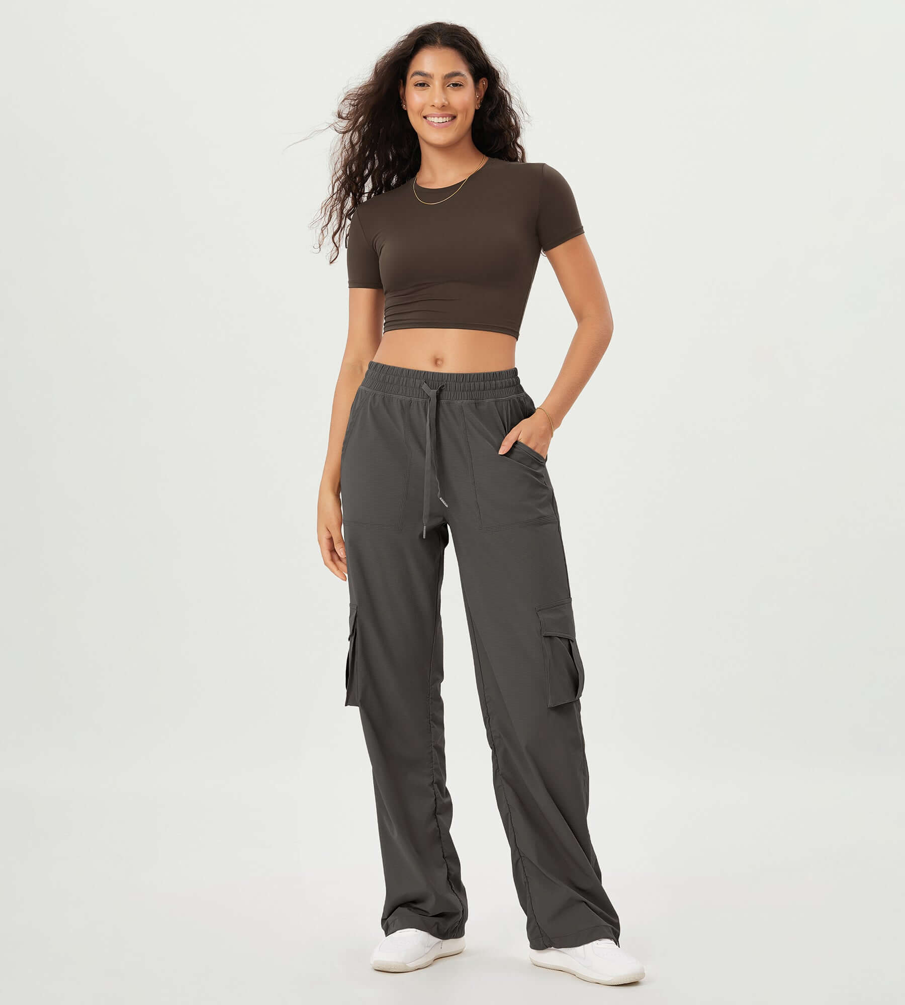 Stretch Woven Relaxed Cargo Cinchable Hems Casual Sweatpants with Pockets - ododos