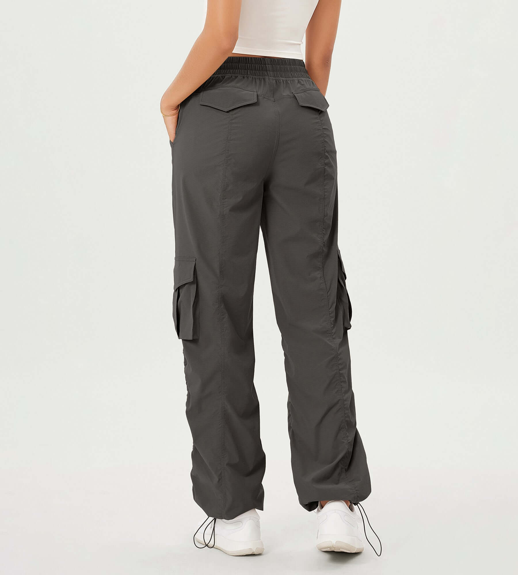 Stretch Woven Relaxed Cargo Cinchable Hems Casual Sweatpants with Pockets - ododos