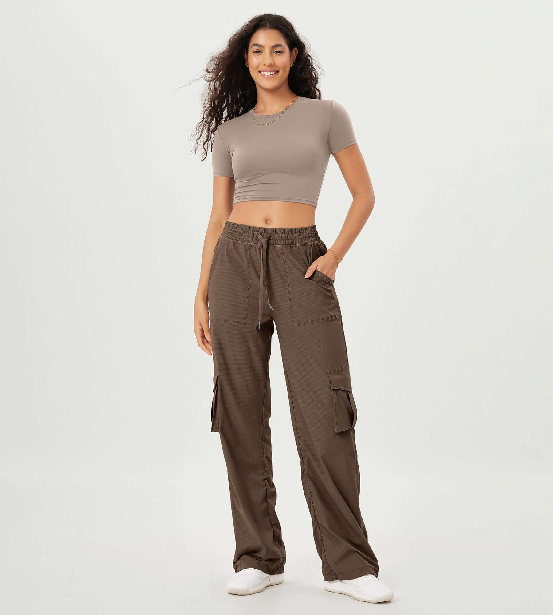 Stretch Woven Relaxed Cargo Cinchable Hems Casual Sweatpants with Pockets - ododos