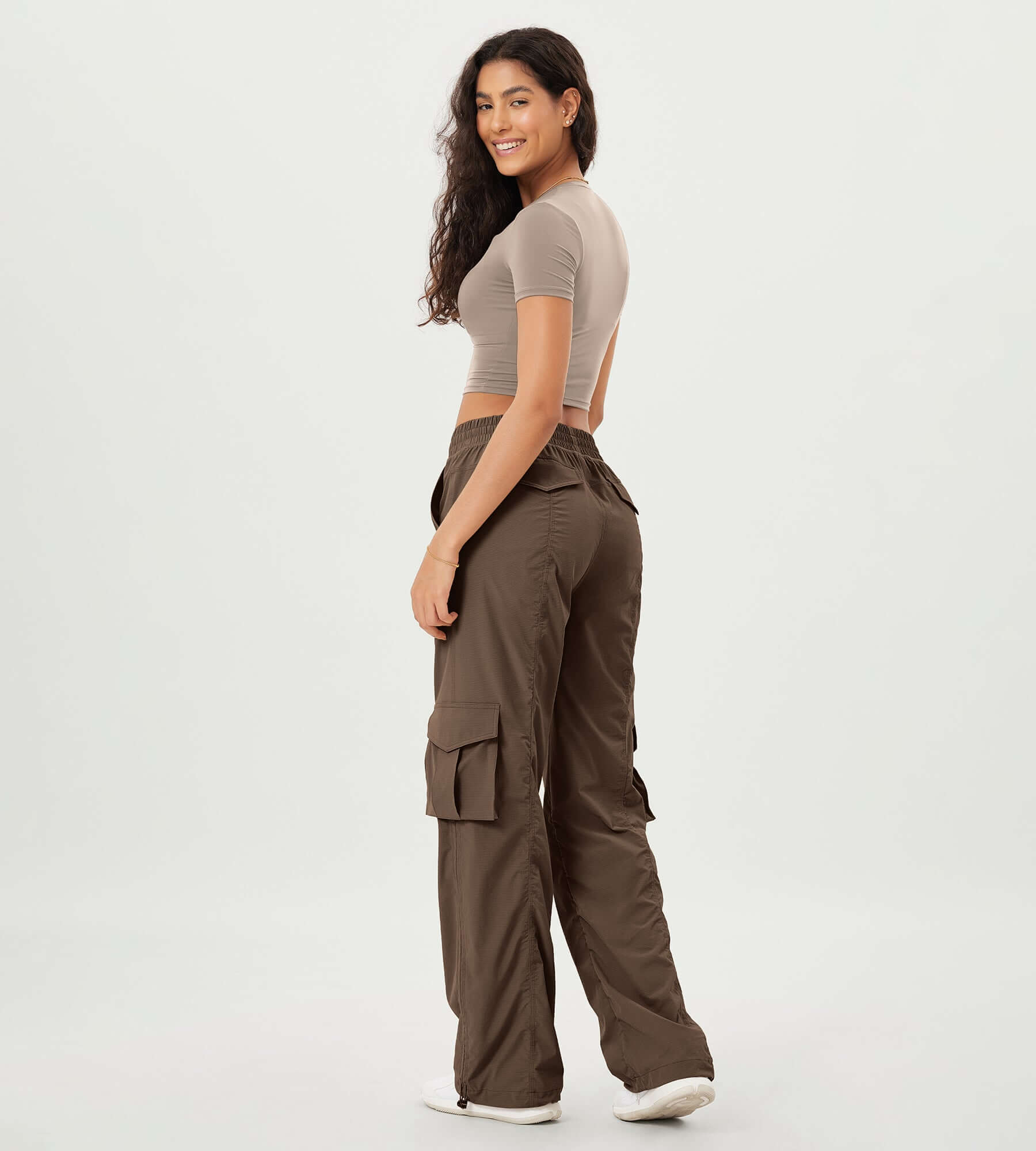 Stretch Woven Relaxed Cargo Cinchable Hems Casual Sweatpants with Pockets - ododos