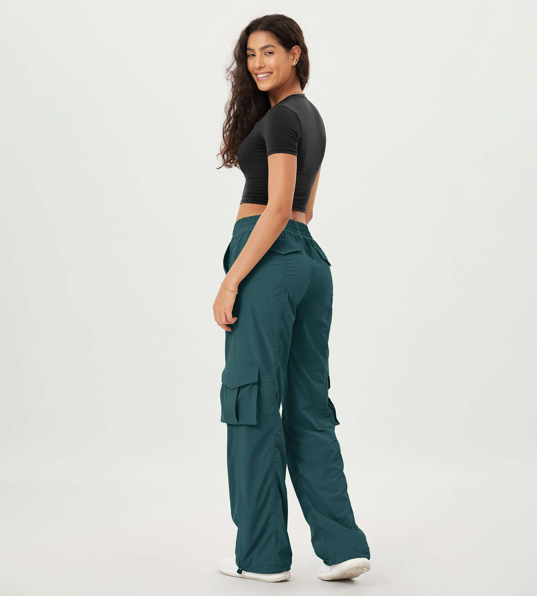 Stretch Woven Relaxed Cargo Cinchable Hems Casual Sweatpants with Pockets - ododos