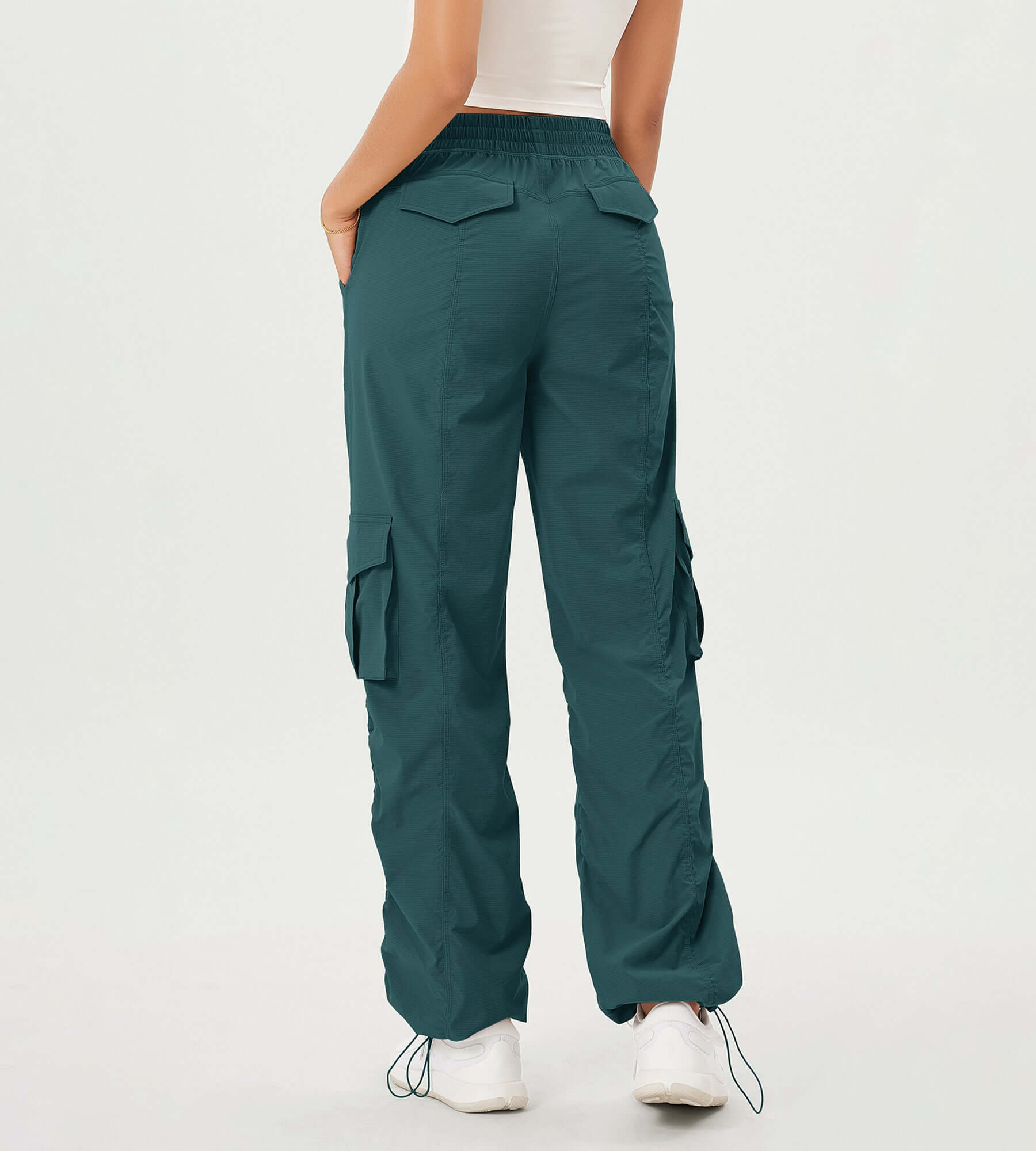 Stretch Woven Relaxed Cargo Cinchable Hems Casual Sweatpants with Pockets - ododos