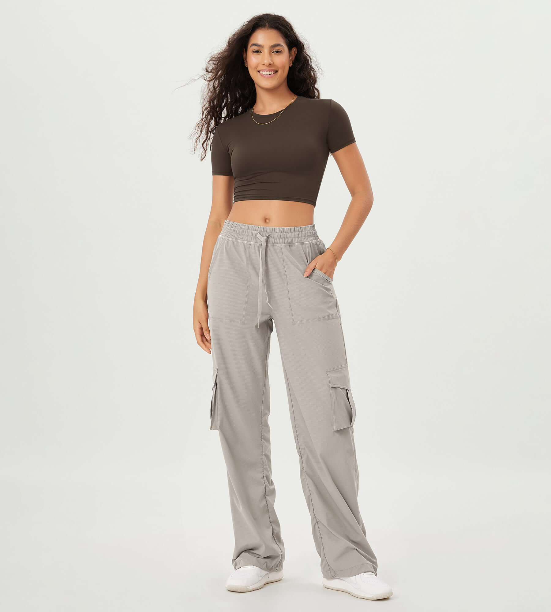 Stretch Woven Relaxed Cargo Cinchable Hems Casual Sweatpants with Pockets - ododos