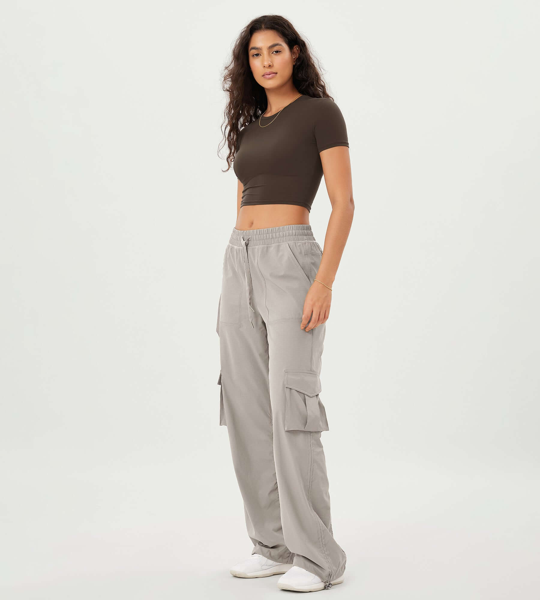 Stretch Woven Relaxed Cargo Cinchable Hems Casual Sweatpants with Pockets - ododos