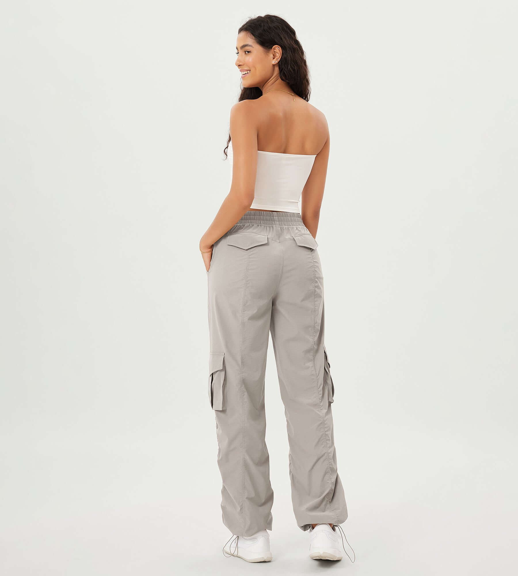 Stretch Woven Relaxed Cargo Cinchable Hems Casual Sweatpants with Pockets - ododos