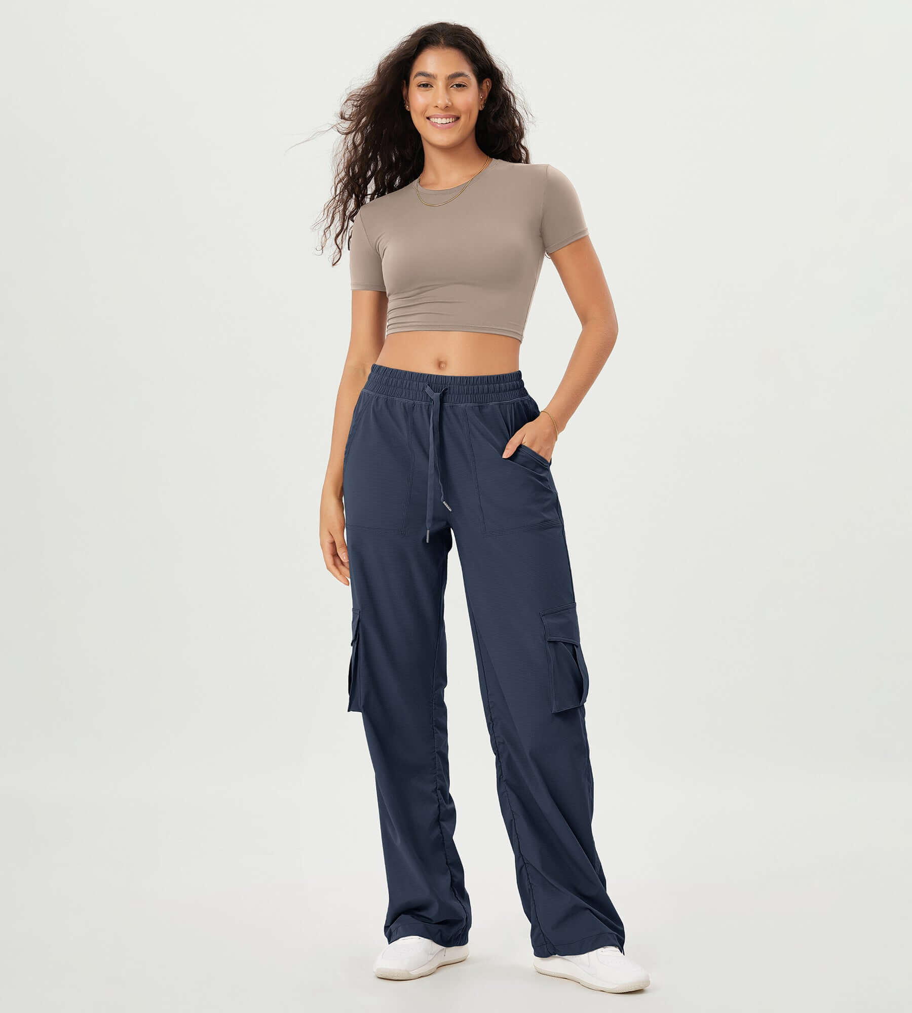 Stretch Woven Relaxed Cargo Cinchable Hems Casual Sweatpants with Pockets - ododos