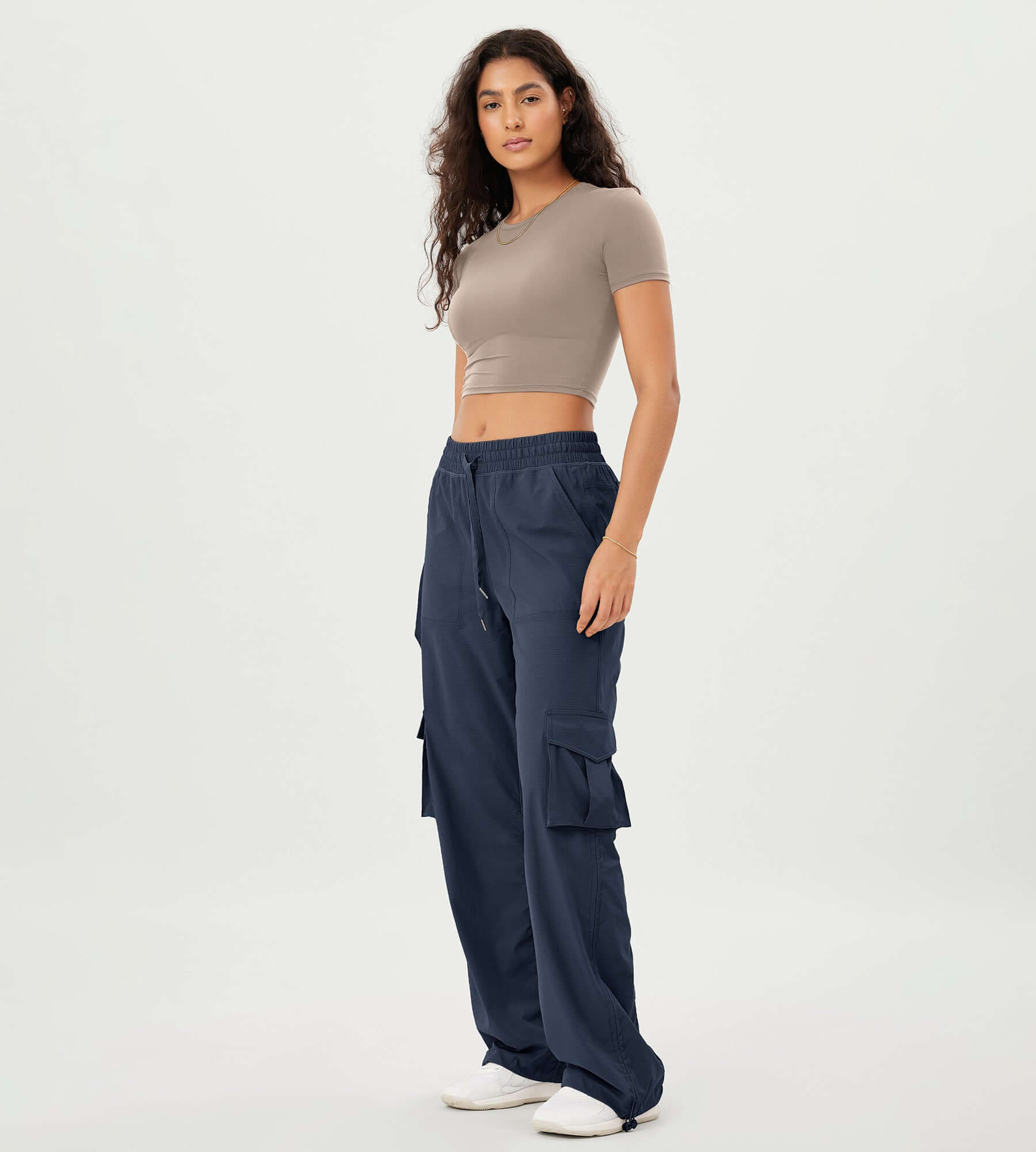 Stretch Woven Relaxed Cargo Cinchable Hems Casual Sweatpants with Pockets - ododos