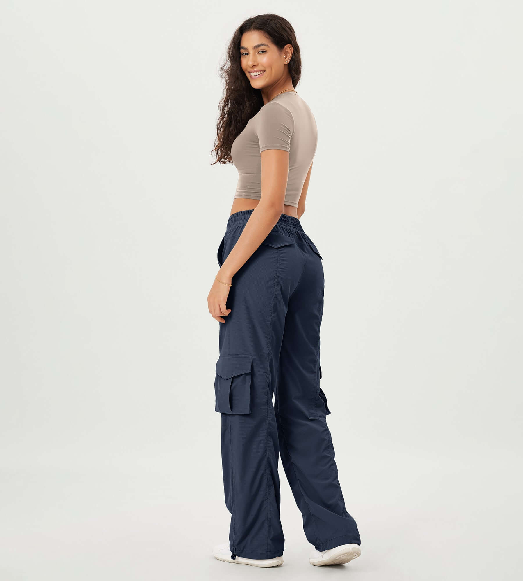 Stretch Woven Relaxed Cargo Cinchable Hems Casual Sweatpants with Pockets - ododos