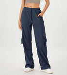 Stretch Woven Relaxed Cargo Cinchable Hems Casual Sweatpants with Pockets Navy - ododos