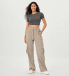 Stretch Woven Relaxed Cargo Cinchable Hems Casual Sweatpants with Pockets - ododos