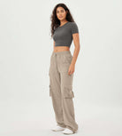 Stretch Woven Relaxed Cargo Cinchable Hems Casual Sweatpants with Pockets - ododos