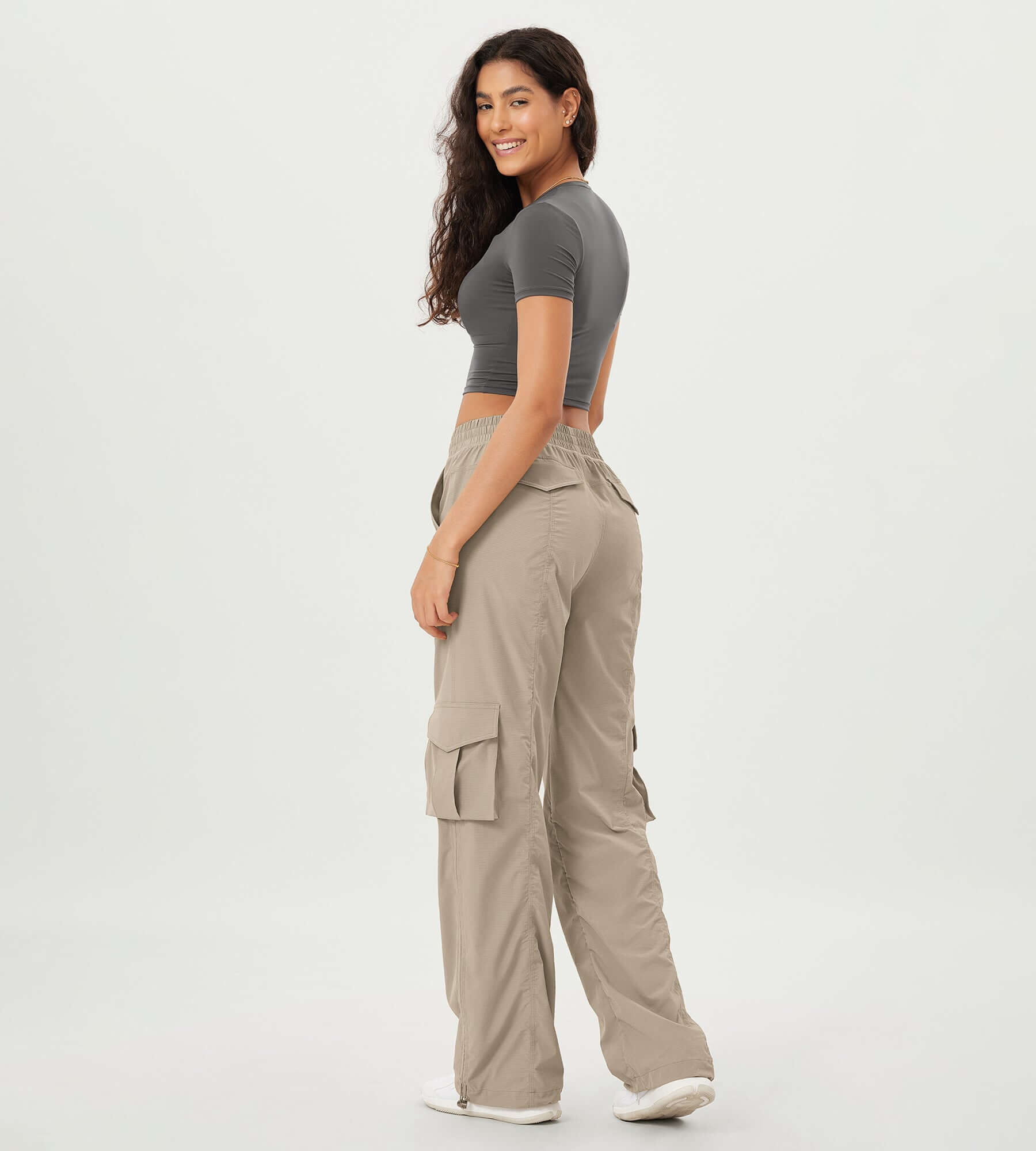 Stretch Woven Relaxed Cargo Cinchable Hems Casual Sweatpants with Pockets - ododos